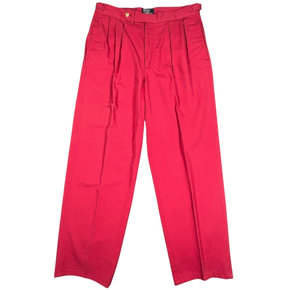 Vintage Polo Ralph Lauren Pleated Chino Pants Mens 34x30 Red Side Buckle 90s USA